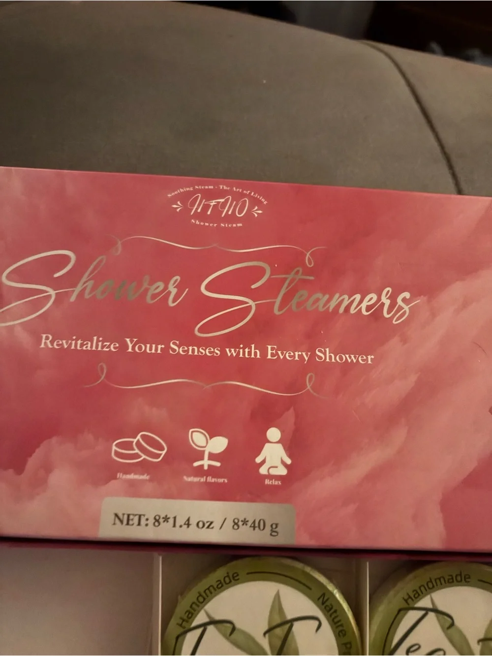 Shower steamers, 4 left, 2 tea tree, one orange, and one rose